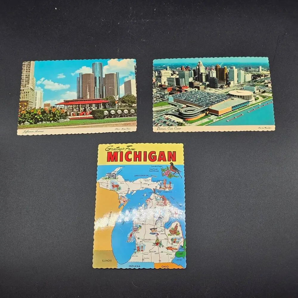Vintage Michigan Postcard Set Detroit Civic Center Jefferson Avenue Map Lot